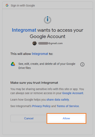 Allow Integomat access