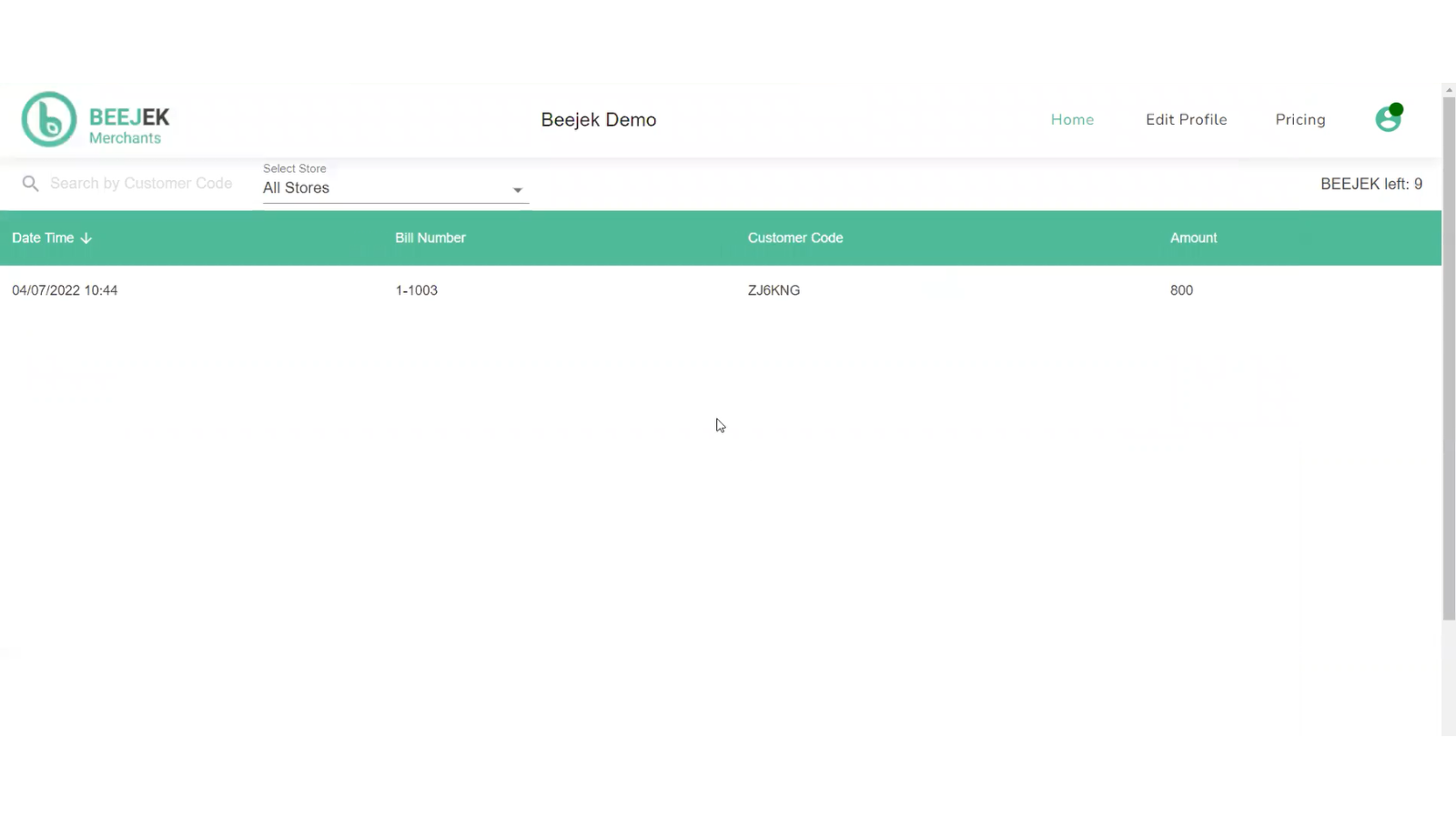 The receipt appears in Merchant Dashboard