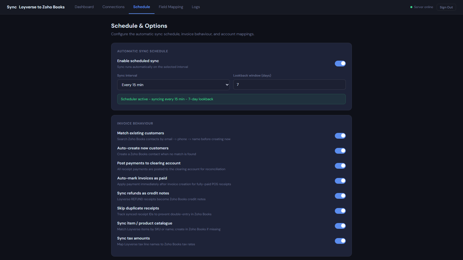 LoyBooks schedule