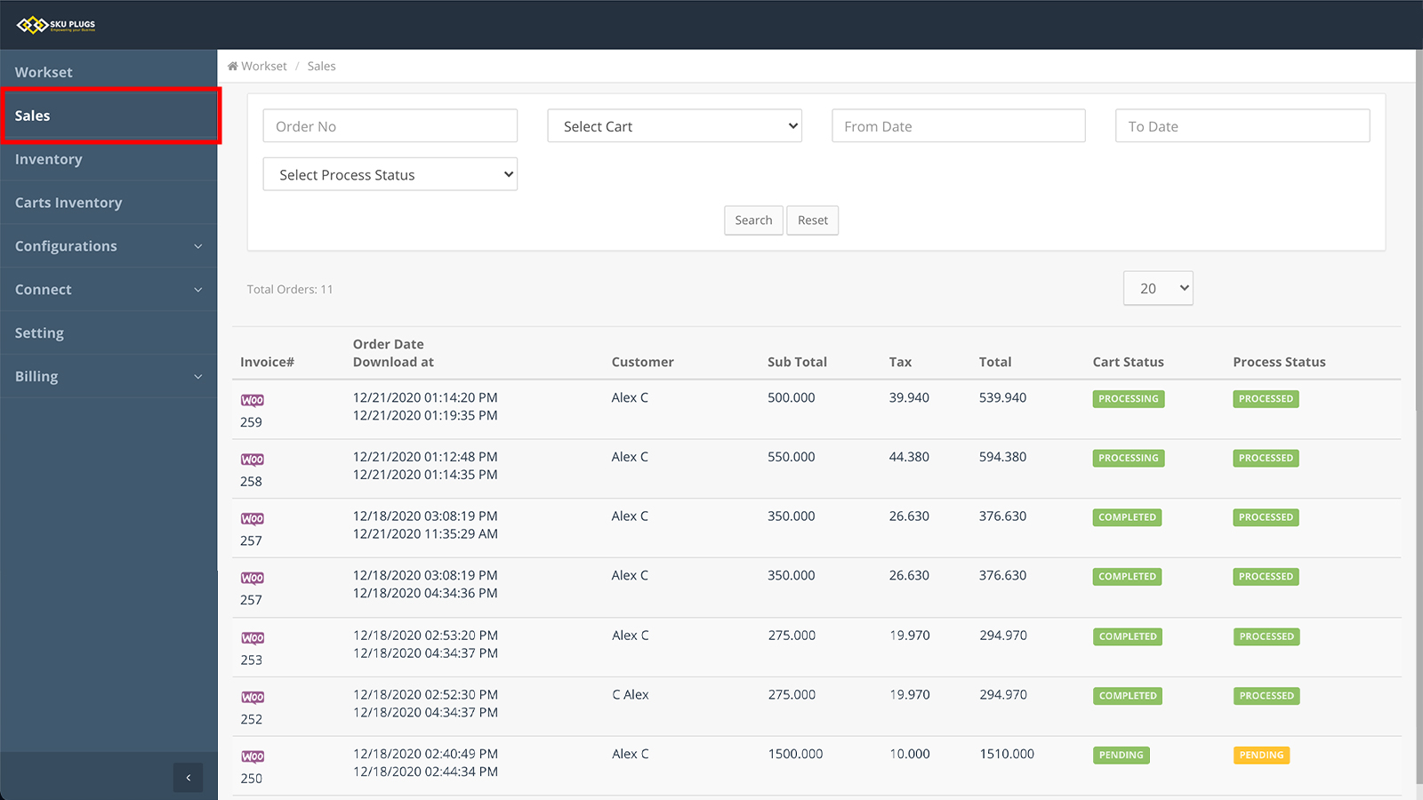 Sales orders